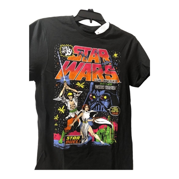 Star Wars Luke Skywalker battles Darth Vader graphic print black t-shirt size S - Picture 16 of 16